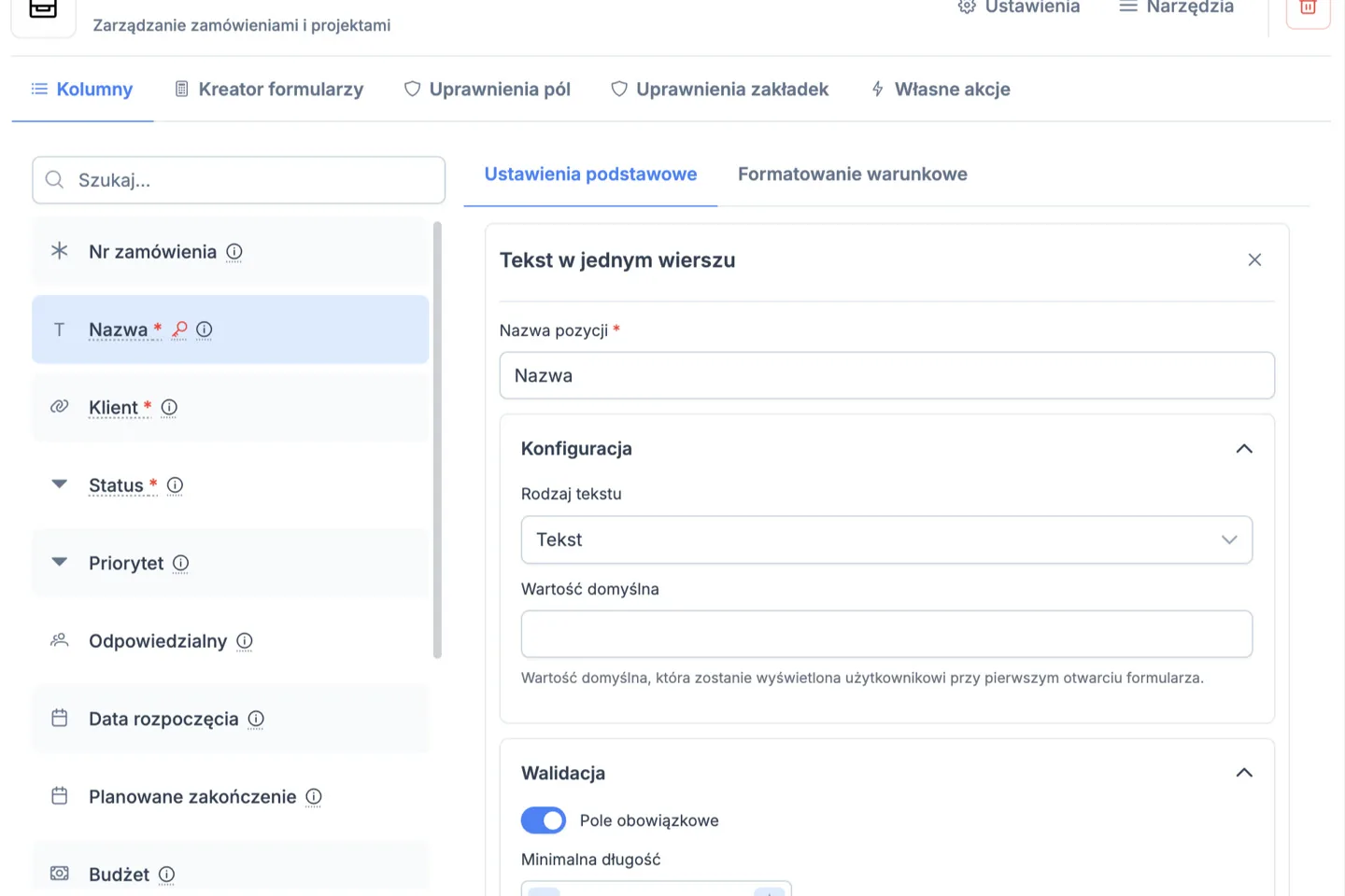 Zrzut ekranu aplikacji Portiny – wizualny kreator modułów i formularzy z edytorem drag-and-drop